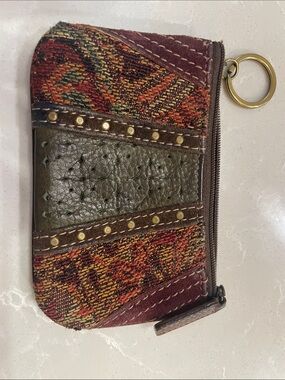 Boho Multicolor Woven Genuine Leather Zip Key Wallet